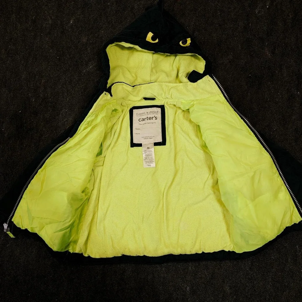 Carters Kids Green Dinosaur Puffer Jacket Hooded Winter Coat 4T